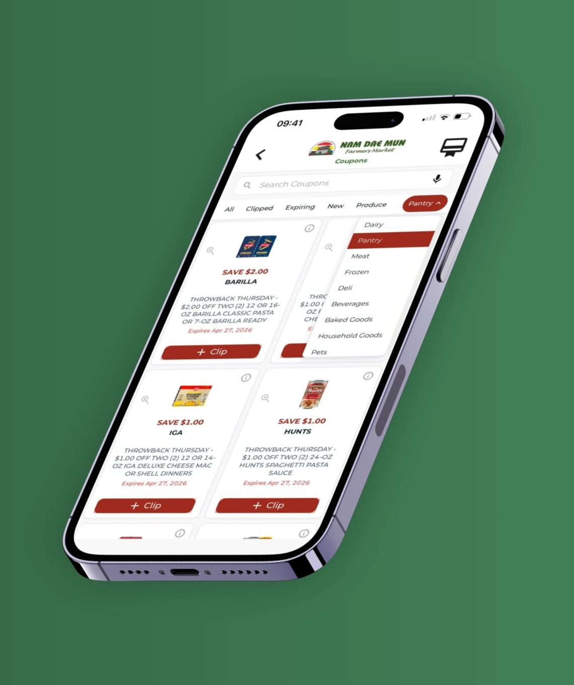NDM Market rewards app coupon categories screen